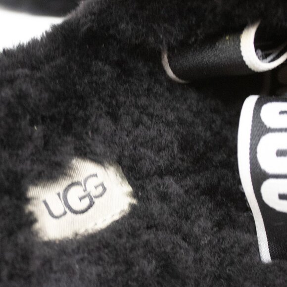 UGG OH FLUFFITA Platform Slide Black /UGG Logo Shearling Slipper Women's Size 10 - Picture 7 of 9